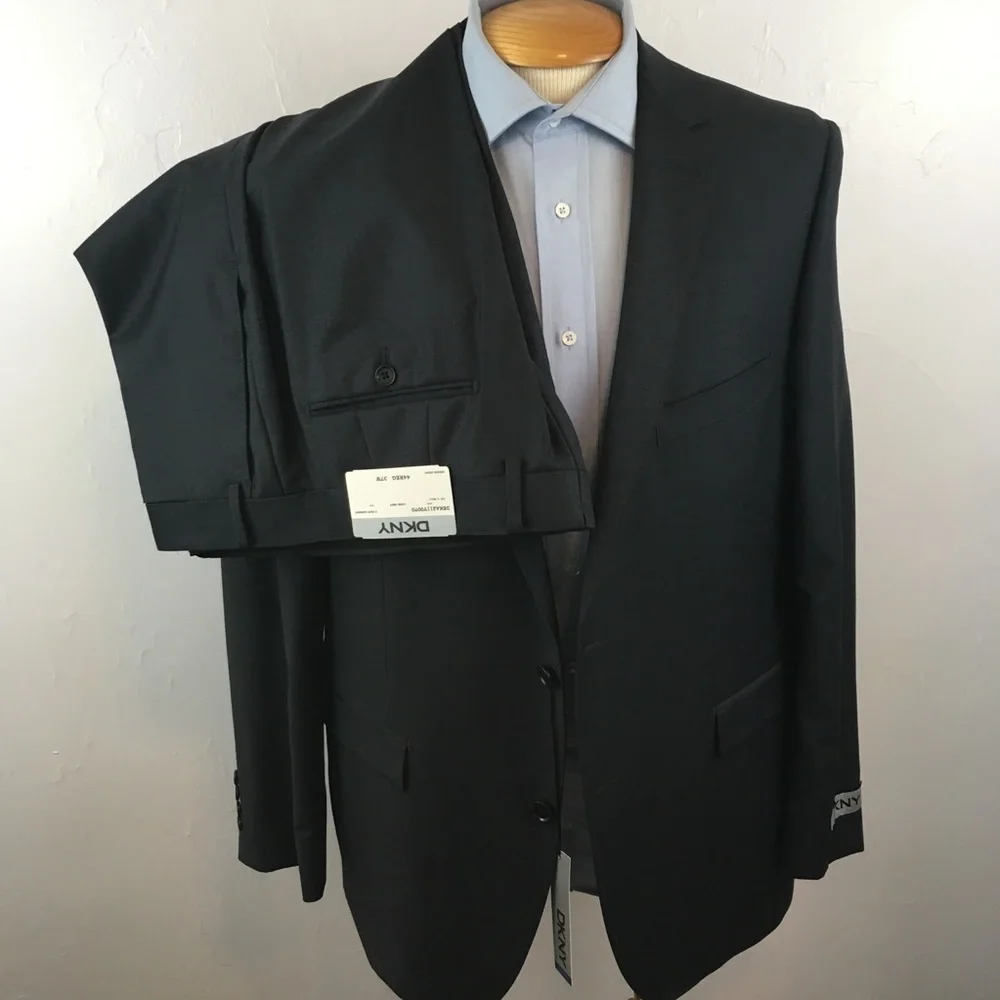 Dkny 44r mens suit solid gray slim fit 2 piece 100% wool 2 buttons new ea0079